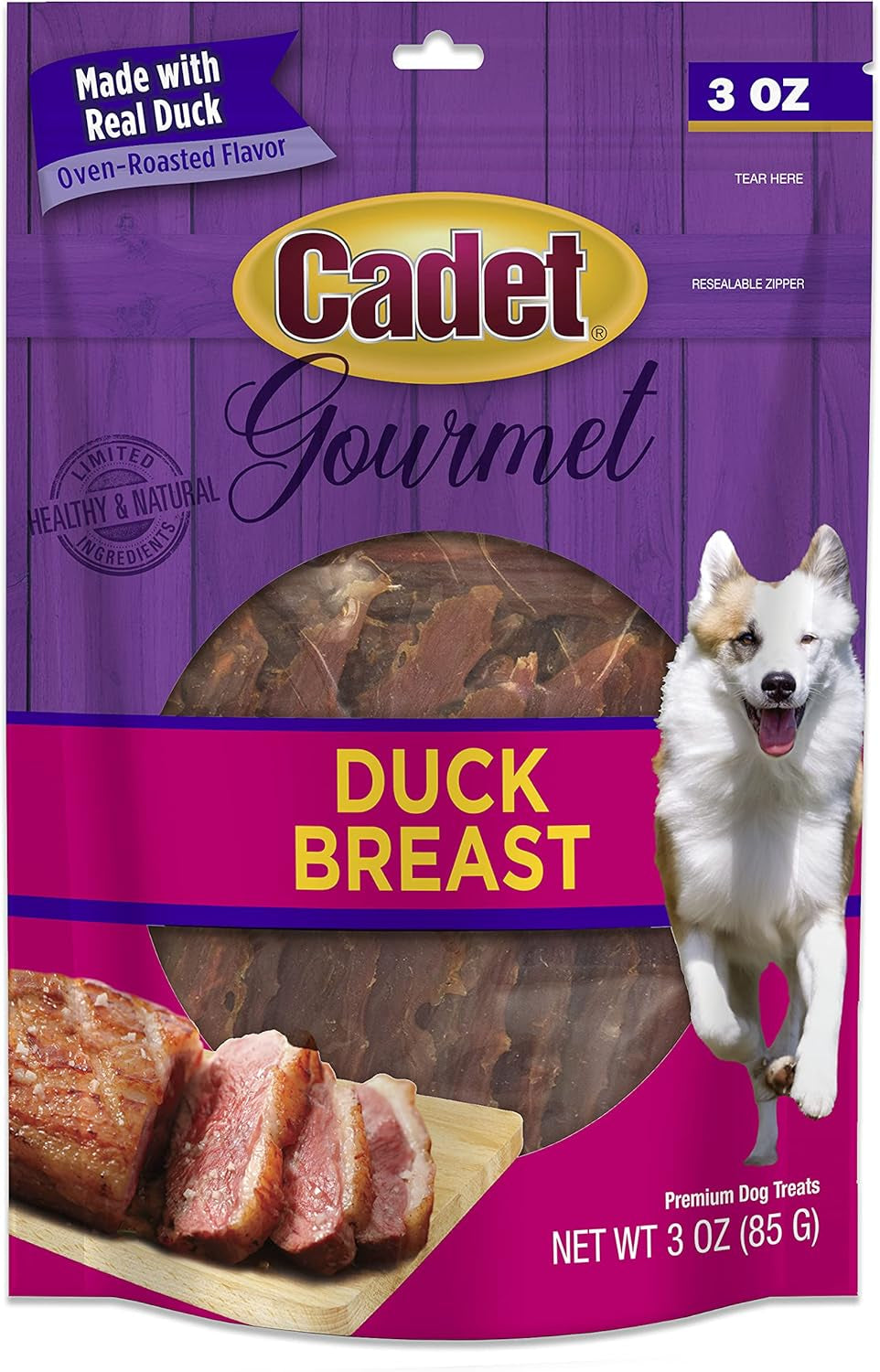 Gourmet Duck Breast Jerky Dog Treats, Healthy, Long-Lasting High-Protein Training Treats for Small & Large Dogs, 40 Oz.