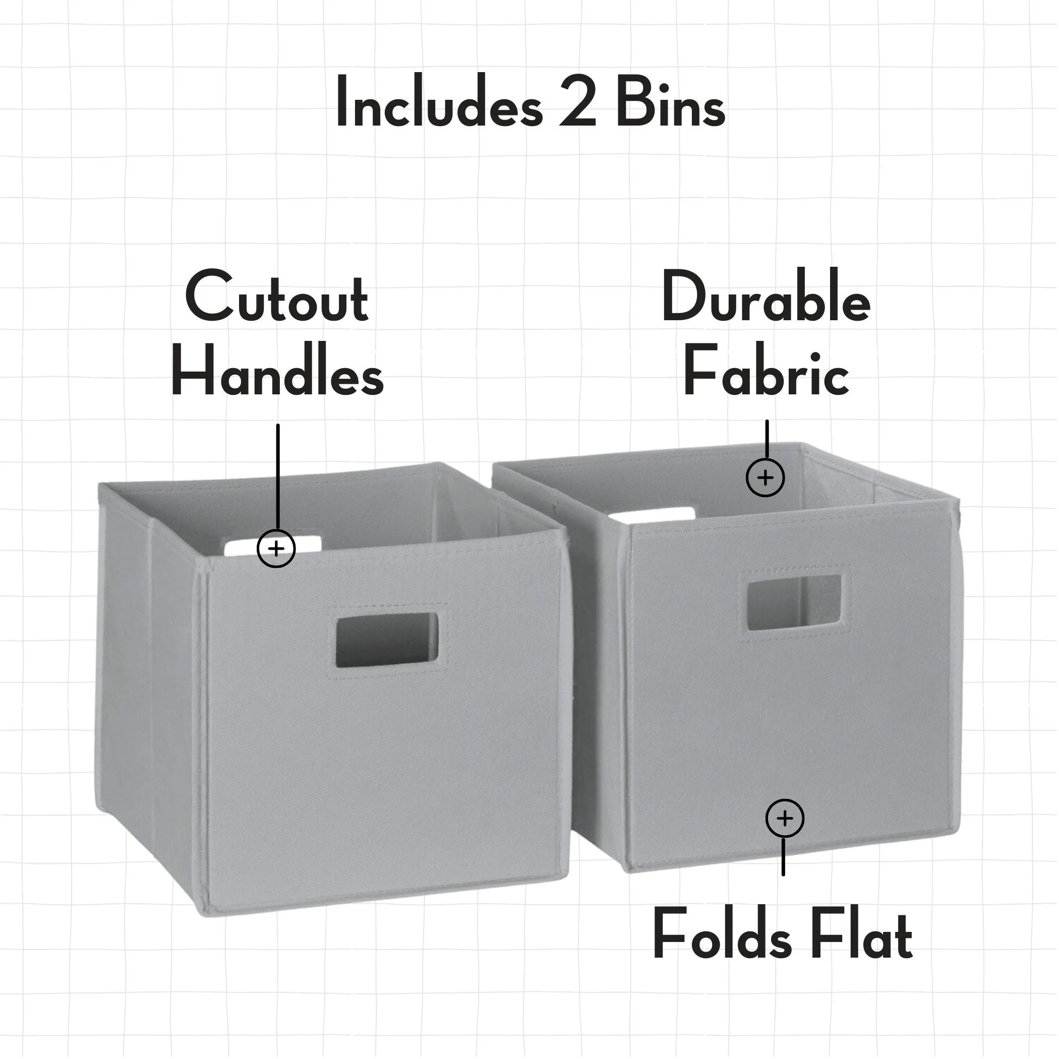 Kids Catch-All 24In Cubby Bookshelf and Toy Storage Organizer with 2 Gray Bins