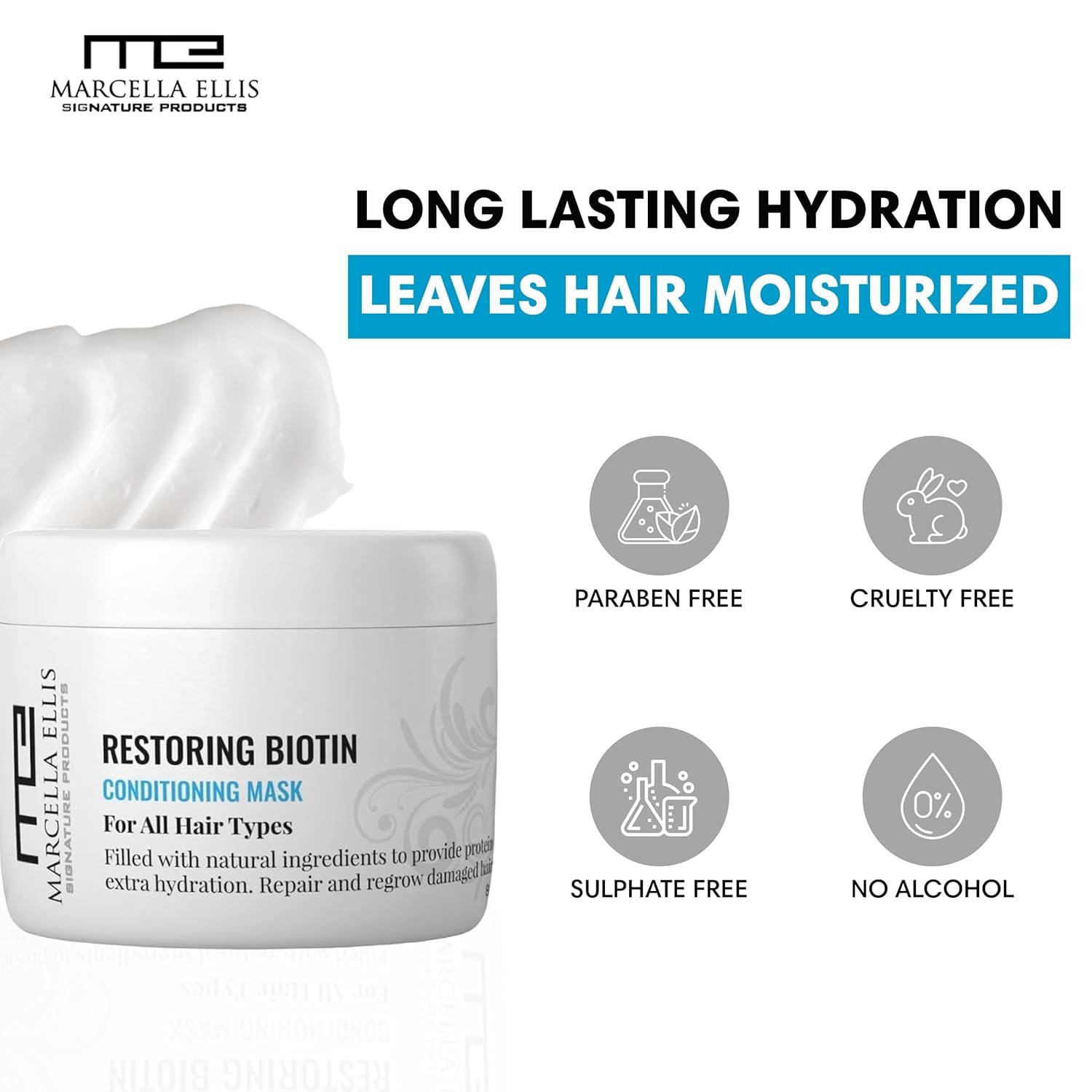 Biotin Hair Repair Mask, Hair Mask for Dry, Damaged, and Fizzy Hair, Deep Conditioning Formula for All Hair Types