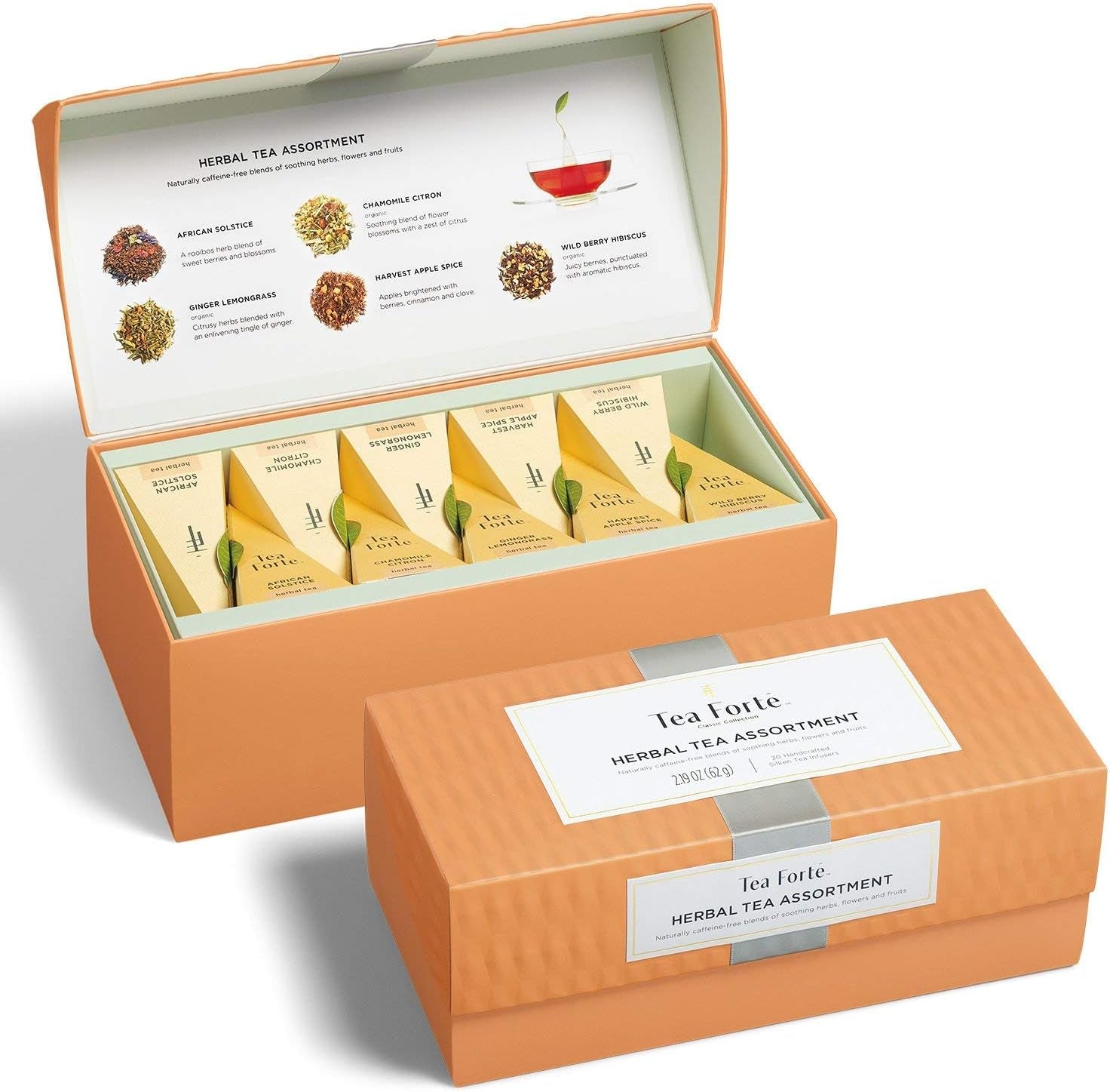 Wellbeing Assorted Presentation Box Tea Gift Set, 20 Count, 2 of Each Variety Individually Wrapped Handcrafted Pyramid Infuser Bags