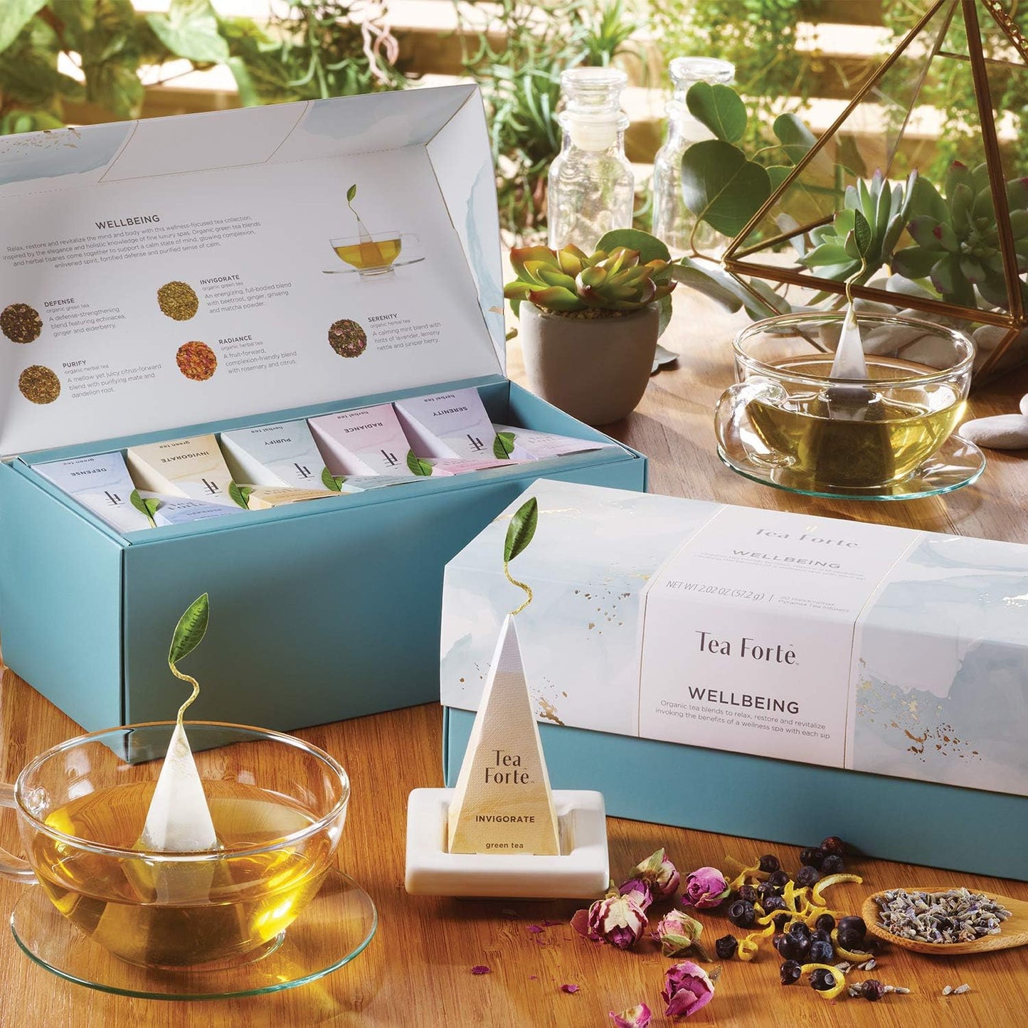 Wellbeing Assorted Presentation Box Tea Gift Set, 20 Count, 2 of Each Variety Individually Wrapped Handcrafted Pyramid Infuser Bags