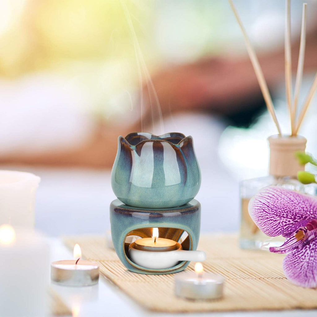 Wax Melt Burners Essential Oil Burner Set of 2, Aromatherapy Aroma Burner Ceramic Oil Diffuser Candle Tealight Holder Home Bedroom Decor Christmas Housewarming Gift