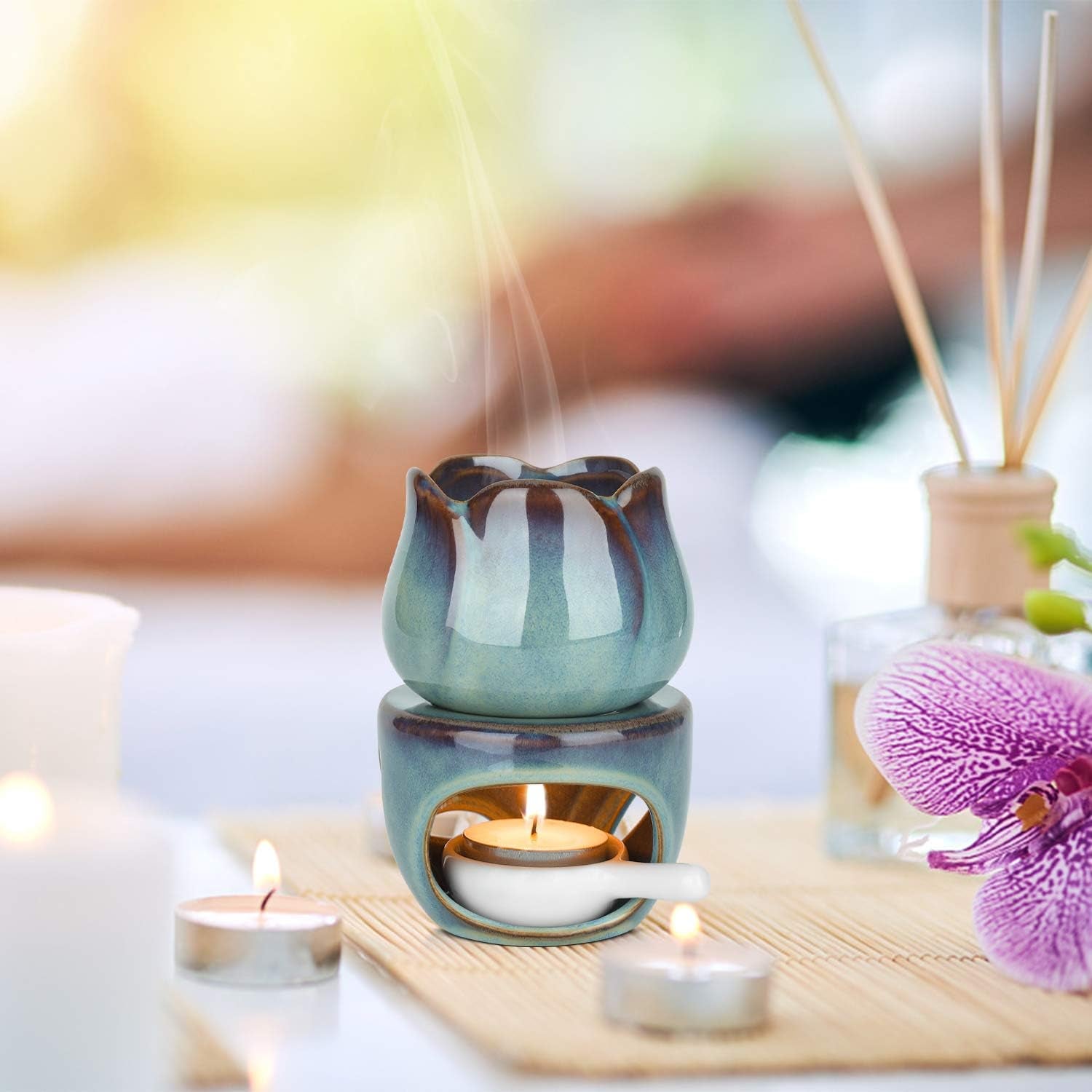 Wax Melt Burners Essential Oil Burner Set of 2, Aromatherapy Aroma Burner Ceramic Oil Diffuser Candle Tealight Holder Home Bedroom Decor Christmas Housewarming Gift