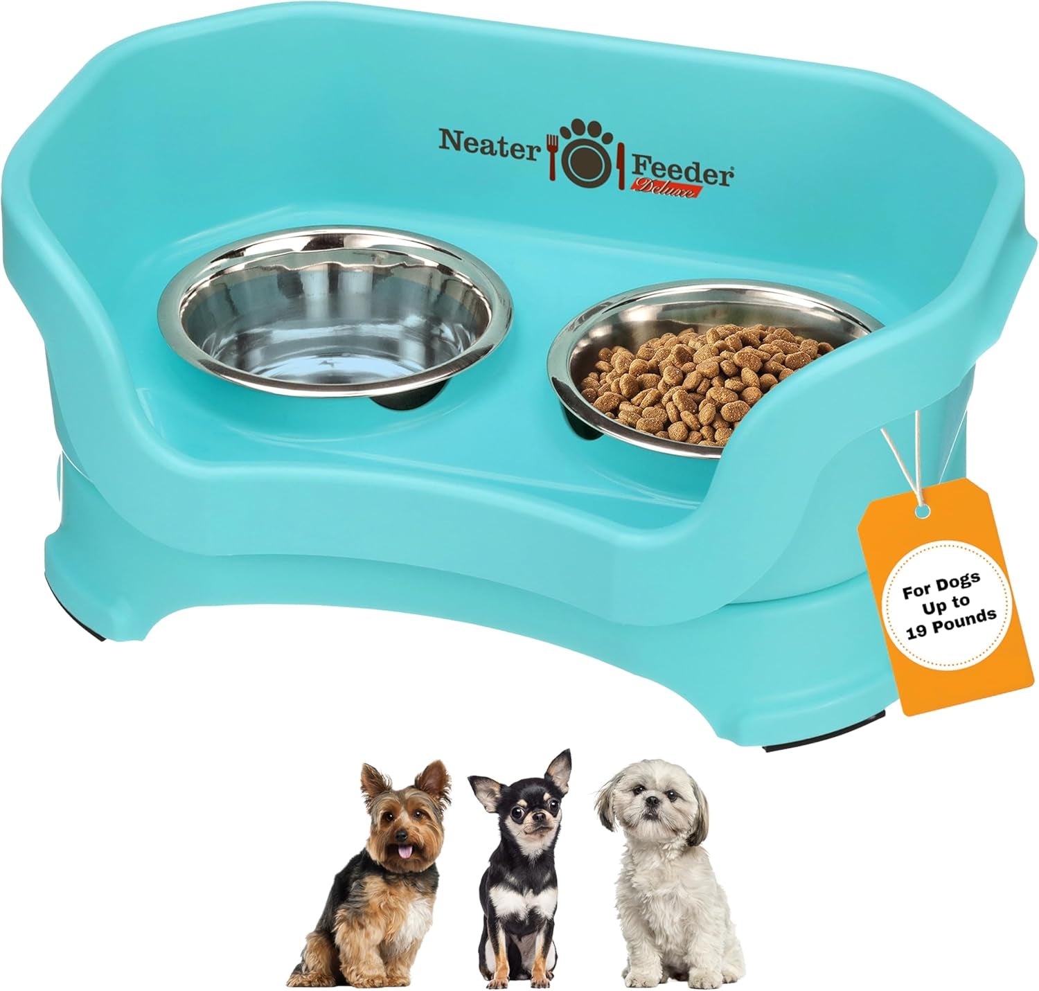 Neater Feeder Deluxe Mess Proof Dog Bowls Elevated for Small Dogs under 19 Lbs, Made in USA, No Spill Raised Dog Food Bowl Stand Feeding Station, Food and Water Bowl Set, Grey