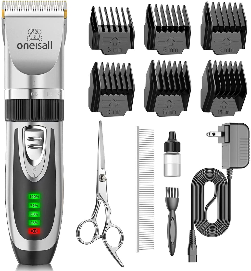 Dog Clippers Low Noise, 2-Speed Quiet Dog Grooming Kit Rechargeable Cordless Pet Hair Clipper Trimmer Shaver for Small and Large Dogs Cats Animals (Gold)