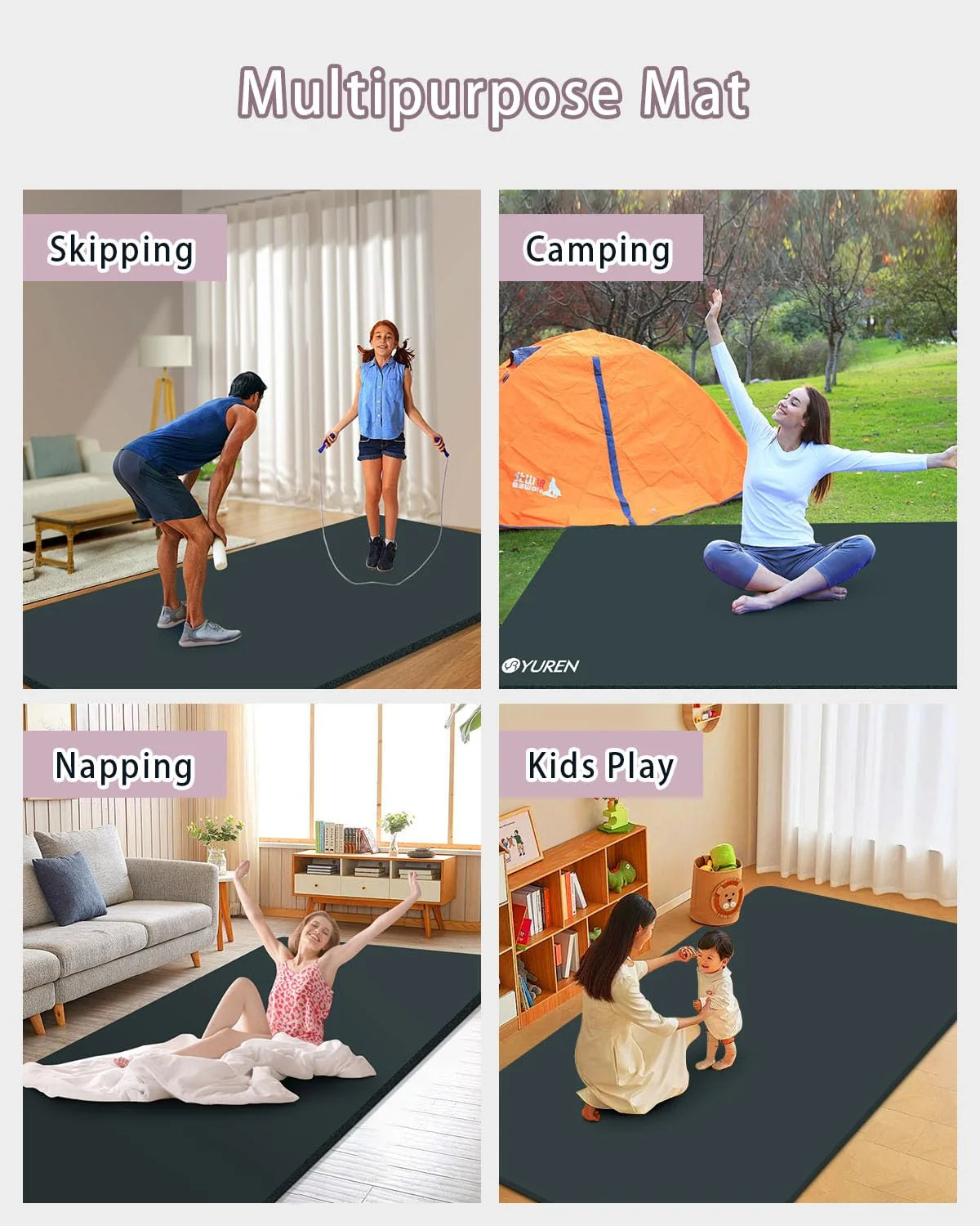 Large Yoga Mat Thick 1 Inch 78"X51" Wide Exercise Mats for Home Gym Workout Yoga Pilates, Gray Blue