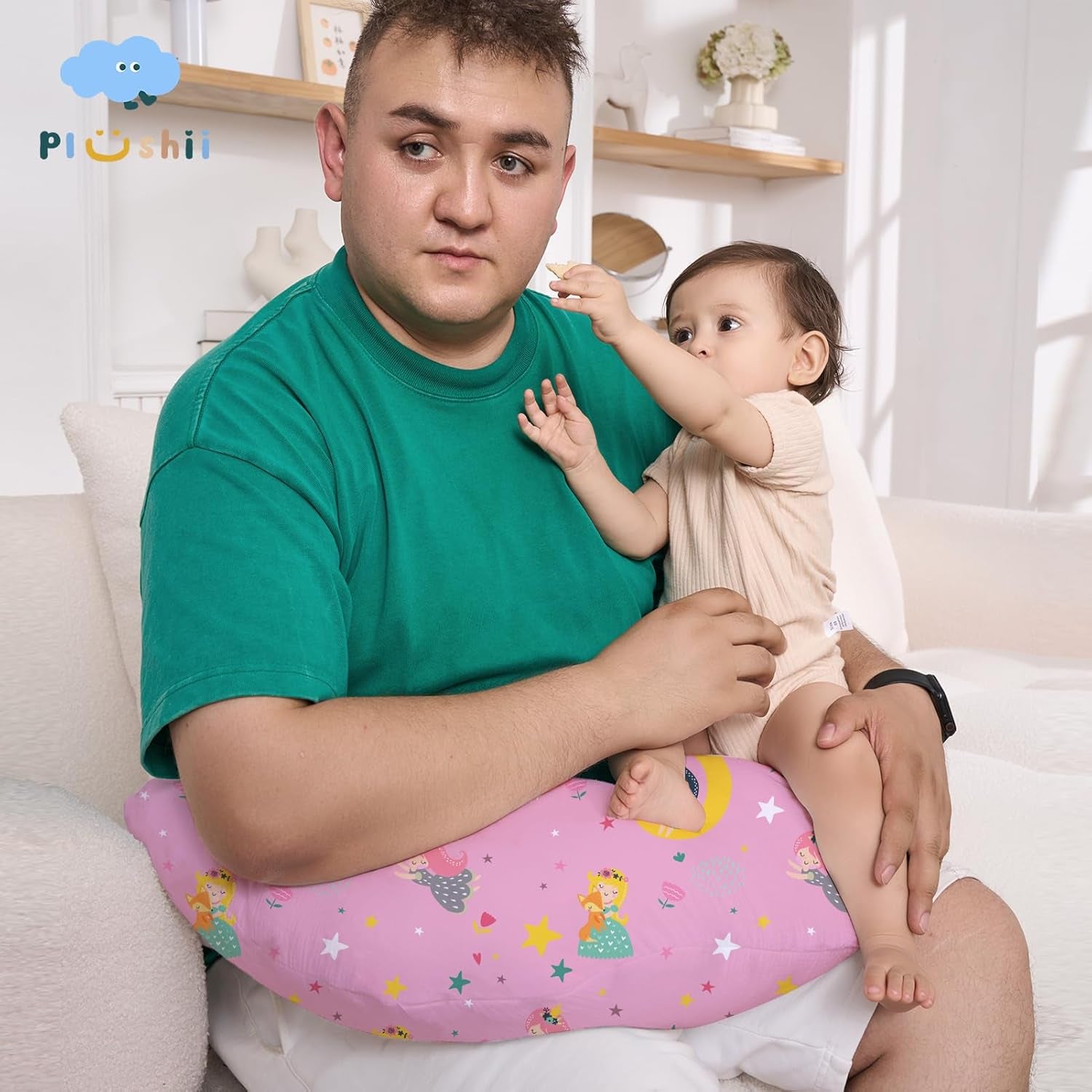 Nursing Pillow for Breastfeeding, Breathable Breast Feeding Pillow and Positioner with Removable Cover for More Support, Tummy Time and Bottle Feeding Support Pillow, Moon Fairy