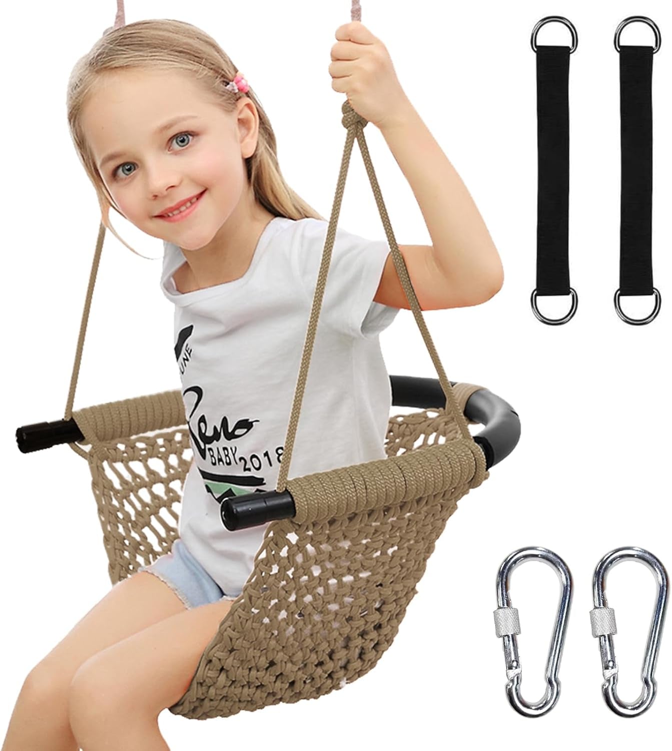 Kids Swing for Swing Set, Heavy Duty Rope Swings with Snap Hooks and Straps, 440LBS Capacity, Toddler Swing Seat for Indoor Porch, Outdoor Playground, Tree, Blue