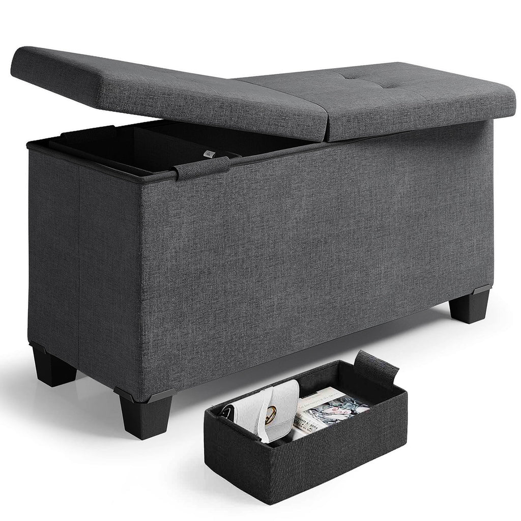 Ottoman Storage Bench, Linen 30" Storage Ottoman Bench, Gray