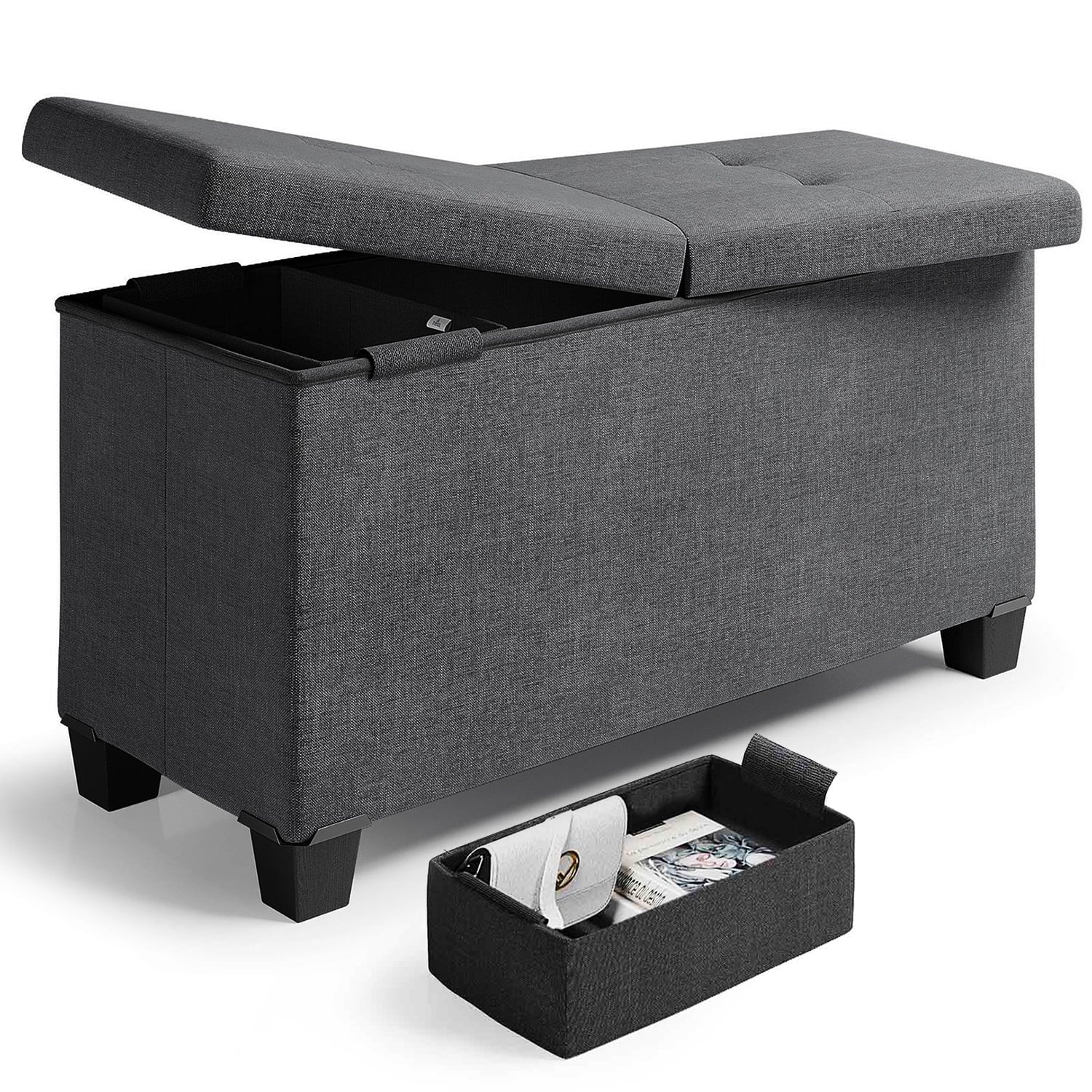 Ottoman Storage Bench, Linen 30" Storage Ottoman Bench, Gray