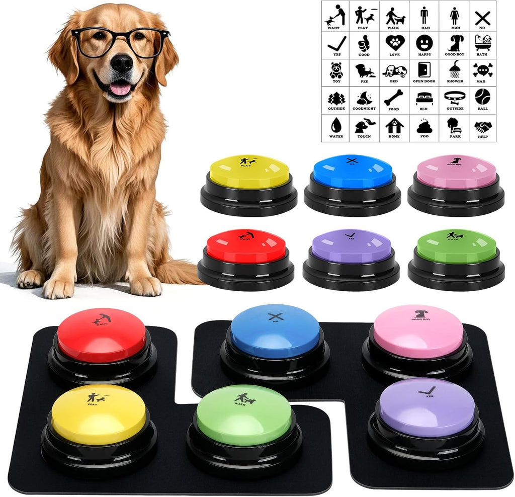 Dog Buttons for Communication, 9 Pcs Dog Talking Button Set, 30S Voice Recording Speaking Button Pet Speech Training Buzzers with 30 Scene Stickers and Waterproof Anti-Slip Mat for Animal Training