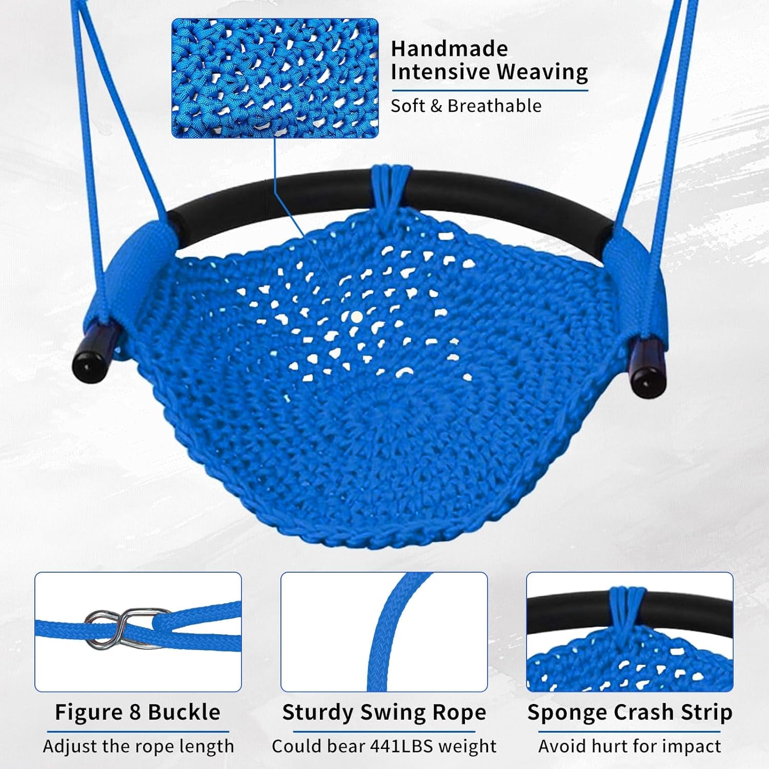 Kids Swing for Swing Set, Heavy Duty Rope Swings with Snap Hooks and Straps, 440LBS Capacity, Toddler Swing Seat for Indoor Porch, Outdoor Playground, Tree, Blue