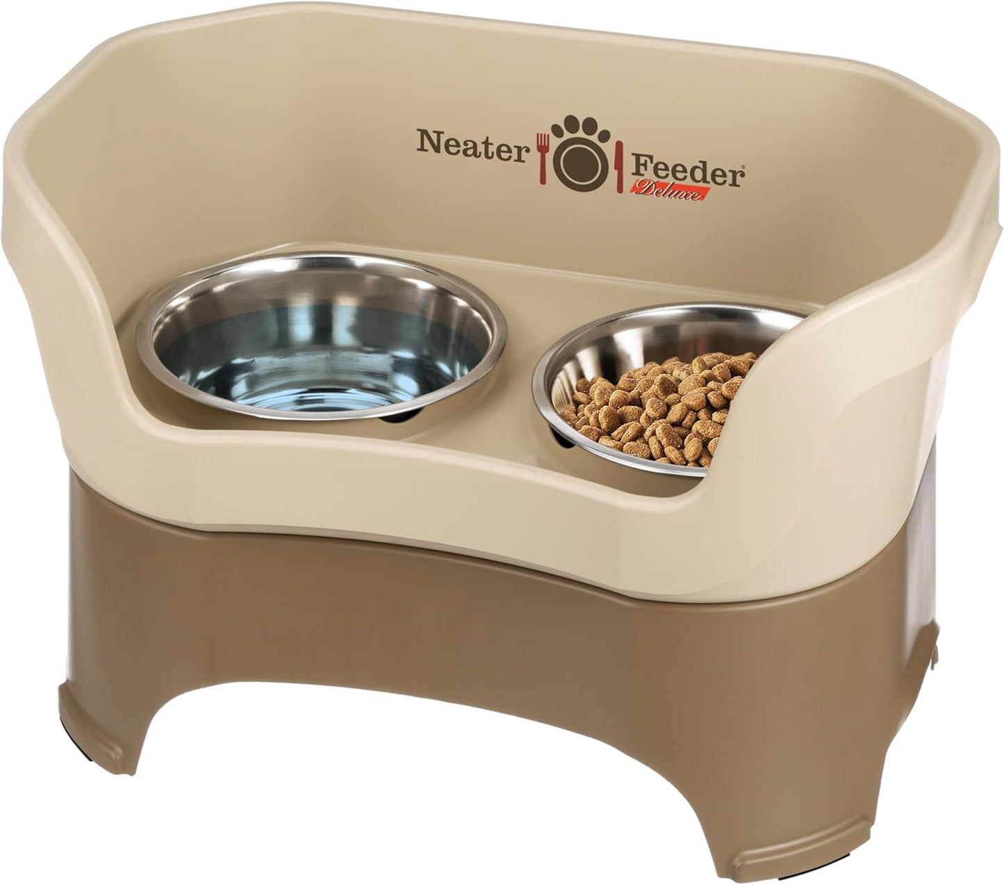 Neater Feeder Deluxe Mess Proof Dog Bowls Elevated for Small Dogs under 19 Lbs, Made in USA, No Spill Raised Dog Food Bowl Stand Feeding Station, Food and Water Bowl Set, Grey