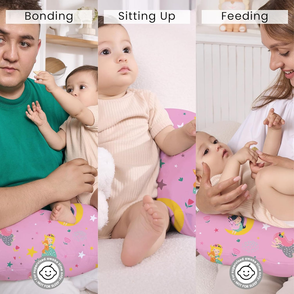 Nursing Pillow for Breastfeeding, Breathable Breast Feeding Pillow and Positioner with Removable Cover for More Support, Tummy Time and Bottle Feeding Support Pillow, Moon Fairy
