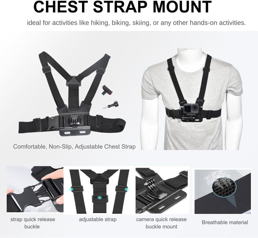 Accessory Kit for DJI Osmo Action: Camera Chest Strap, Camera Head Mount, Camera