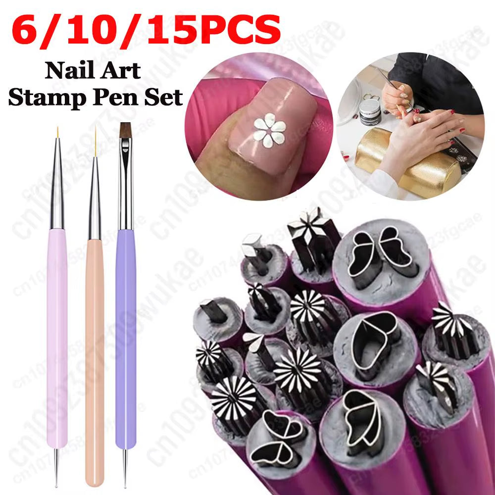 6/10/15PCS Nail Stamp Pen Set DIY Nail Art Nail Graffiti Nail Art Dotting Tools with Simple Design Nail Art Stamp Pen for Women