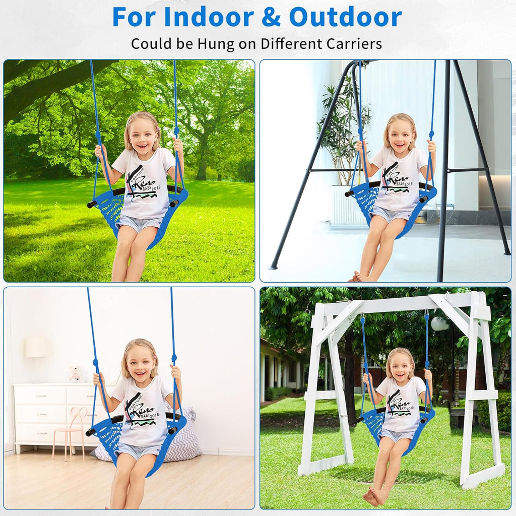 Kids Swing for Swing Set, Heavy Duty Rope Swings with Snap Hooks and Straps, 440LBS Capacity, Toddler Swing Seat for Indoor Porch, Outdoor Playground, Tree, Blue