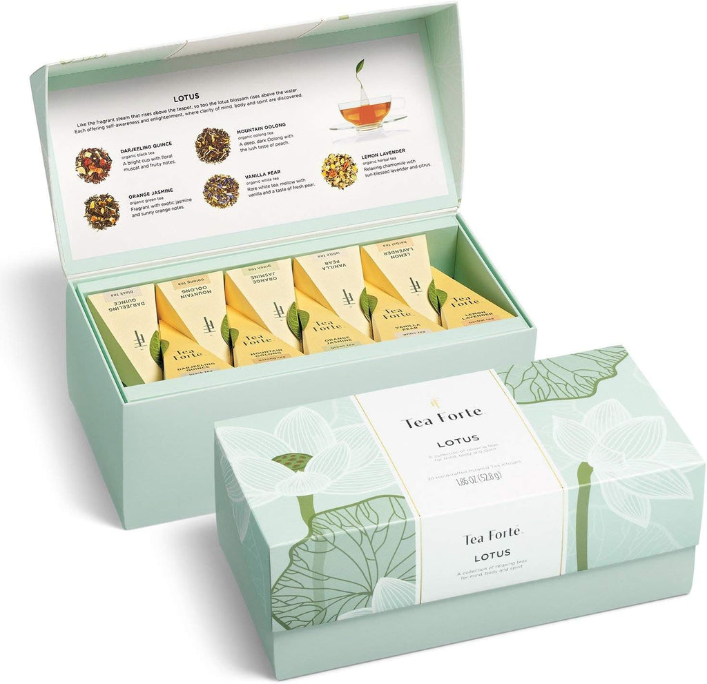 Wellbeing Assorted Presentation Box Tea Gift Set, 20 Count, 2 of Each Variety Individually Wrapped Handcrafted Pyramid Infuser Bags