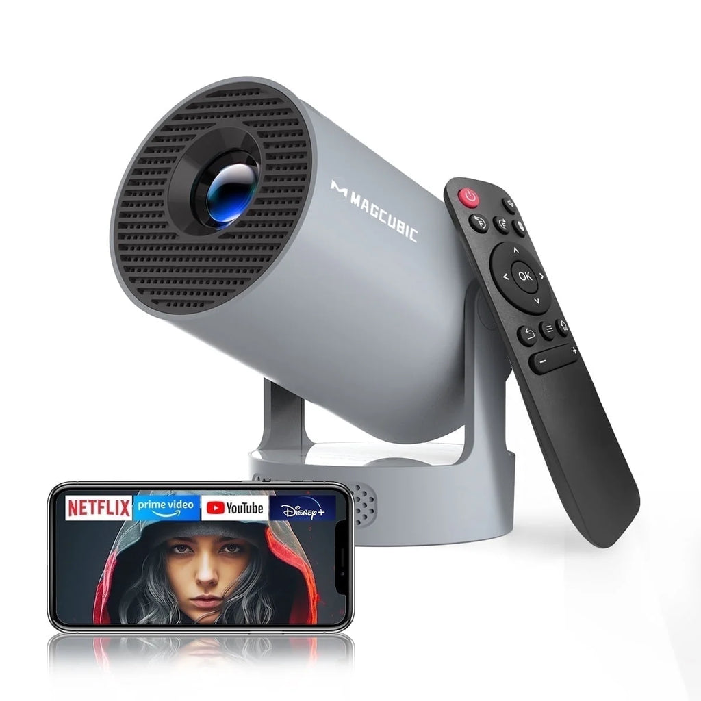 Projector 4K 1080P Support, 290 ANSI Mini Projector Smart with 5W Soundbase Speaker for Movie Projection, HY300 Pro+ Grey